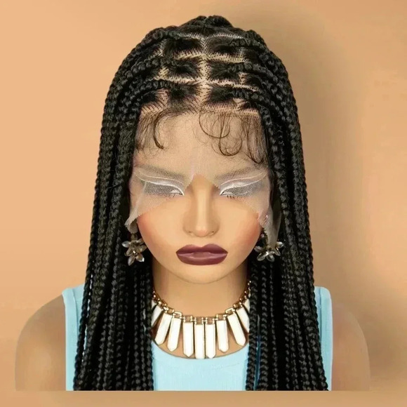 Knotless Box Braids,  full lace braided wig with bead Natural Baby Hair, 20 " - Picture 4 of 9